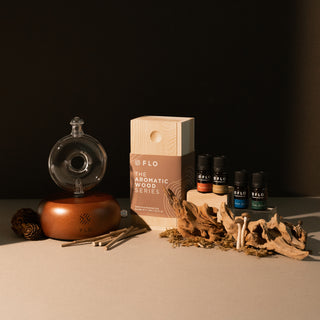 FLO Glass Chamber and Chocolate Wood Base with the Aromatic Wood Series.
