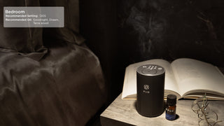Recommended timer setting for the bedroom is 120 seconds. Recommended oils to use are Goodnight, Dream, and Terra Wood.