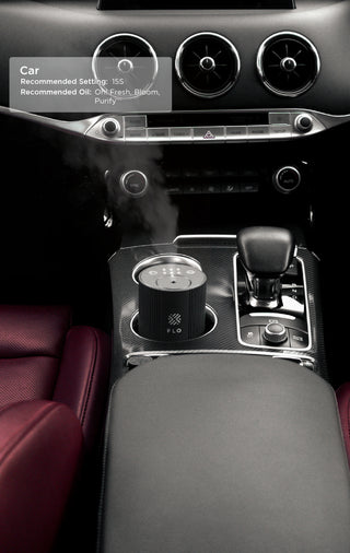 Recommended timer setting for the car is 15 seconds. Recommended oils to use are Oh Fresh, Bloom, and Purify.