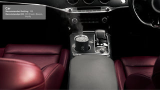 Recommended timer setting for the car is 15 seconds. Recommended oils to use are Oh Fresh, Bloom, and Purify.