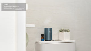 Recommended timer setting for the toilet is 15 seconds. Recommended oils to use are Enchanted, Bliss, and Oasis Wood.