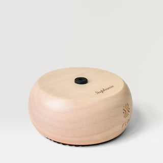 Side view of engraving on Vanilla Wood Base.