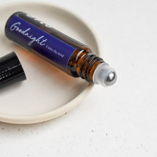10ml Goodnight Essential Oil Roll-On with cap off.
