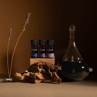 Alpine Glass Chamber and Black Ceramic Base with the Sleep Essential Oil Collection.