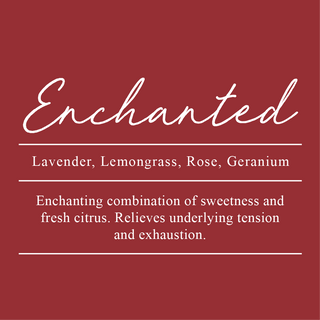 Enchanted Essential Oil Blend. A blend of Lavender, Lemongrass, and Rose Geranium. An enchanting combination of sweetness and fresh citrus. Relieves underlying tension and exhaustion.