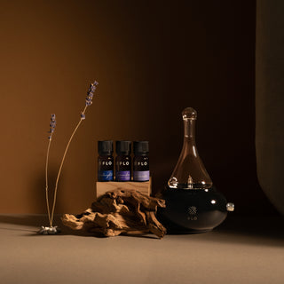 Alpine Glass Chamber and Black Ceramic Base with the Sleep Essential Oil Collection.