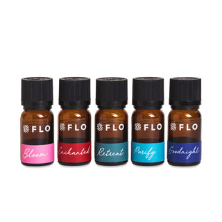 Bloom, Enchanted, Retreat, Purify, and Goodnight Essential Oil Blends.